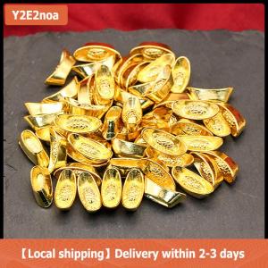 【Local shipping】 10pcs Ingot Gold Chinese Yuan Bao Wealth Golden Statue Ingots Decor Ornament Decorative Year New Bar Lucky Money Prosperity