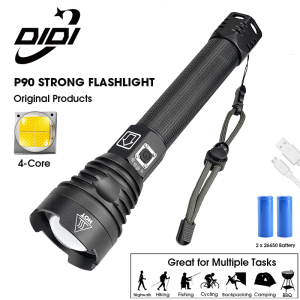 DIDI 300000LM Super Powerful Zoom LED Flashlight with 2 x 26650 or 2 x 18650 Battery Searchlight Tactical Light
