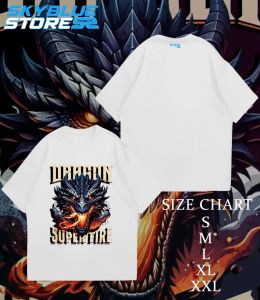 T-Shirt Cotton Katun Dragon Super Fire Grafis Desain Vintage Lengan Pendek - Skyblue