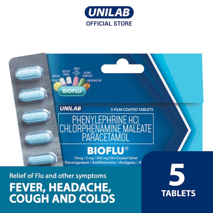 Unilab Bioflu 5 Tablets - Medicine for Relief of Flu and other symptoms like Fever, Headache, Sore throat, Cough and Colds