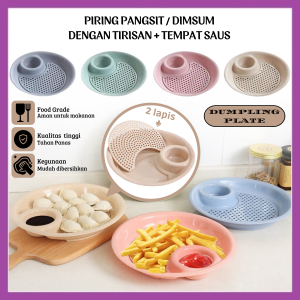 Piring Pangsit 2 Lapis Dengan Tirisan Bahan Plastik BPA FREE Dimsum Plate Wadah Tempat Makan Dumpling Kentang Goreng Chicken Naget Dengan Sekat Tempat Saus Kecap Sambal - FR Gallery