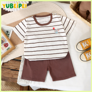 ชุดแขนสั้นฝ้ายสำหรับเด็ก-เสื้อยืดและกางเกงขาสั้นเด็กผู้ชายชุดฤดูร้อน2ชิ้นสำหรับทารกและเด็กวัยหัดเดิน