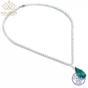 WUIHA 100% 925 Sterling Silver Pear Cut Emerald Cut High Carbon Diamond Gemstone Wedding Cocktail Pendant Necklace Fine Jewelry