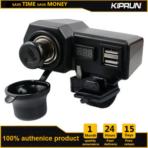 KIPRUN Motorcyle Phone Charger 12V Waterproof Dustproof 3.1A Motorcycle Handlebar Charger with Temperature and Voltage Display for Phone Tablet Quick Charging Sockets