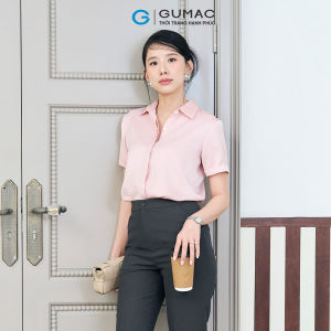 Áo sơ mi nữ giấu nút màu hồng - trắng vải lụa mặc đi chơi công sở thời trang GUMAC LAF0339