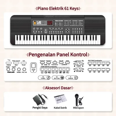 Benston Music- Keyboard Elektronik Anak 61 keyboard Dirancang Khusus Untuk Pemula. Keyboard Elektronik Pendidikan Anak Dengan Mikrofon Internal Keyboard Elektronik Untuk Anak Usia 3-15 Tahun