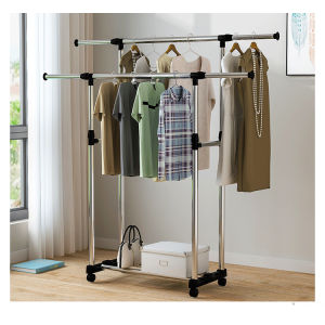 (Local STOCK) Adjustable Single & Double Pole Clothes Rack Stand Drying Rack Clothing Portable Hanging with Wheels