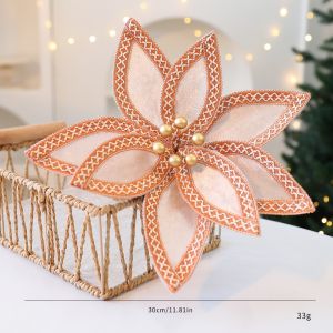 NAELIN 30cm Hoa Giáng Sinh Nhân Tạo Vàng đỏ Vải nhựa Đồ trang trí cây Giáng sinh  Trang trí DIY Hoa giả Giáng sinh
