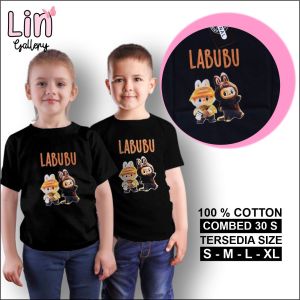 Kaos anak labubu perempuan laki laki umur 1 - 8 tahun baju anak cowok cewek kartun model baru hitam