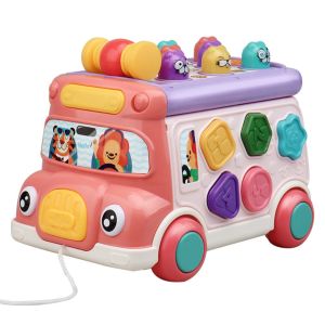 RUEBLOOMF Montessori Music Activity Bus Baby Toy Interactive Game Plastic Bus Music Educational Toys Beating Game Shape Sorter Whack-a-Mole Toys Baby Girls Gifts