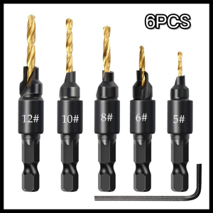 ดอกเจาะผายหัว แบบมีเทเปอร์ในตัว ซ่อนหัวสกรู น็อต ดอกสว่าน เจาะผายหัว คว้านรู พร้อมดอกสว่าน 5 ชิ้น ขนาด 5-12 mm ดอกสว่านเจาะหัวหกเหลี่ยมสำหรับงานไม้