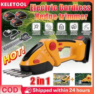 2-in-1 Cordless Electric Grass Hedge Trimmer Lithium-ion Rechargeable Hedge Trimmer Handheld Weeding Shear Garden Tools Garden Yard Lawns