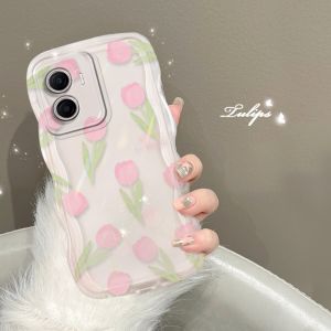 Xinyu Casing hp VIVO Y17S Y27 Y36 Y16 Y02T Y12S Y12A Y15S Y15A V25E V27e Y02 Y01 Y01A Y02S Y22 Y22s Y35 Y21T Y21S Y33S Y12 Y12i Y15 Y17 Y11 Y20S Y91C Y19 Y30 Y50 Y53s S1 Pro Wavy Curved Edge Tulip Bunga Soft Floral Cover Bunga Clear Case