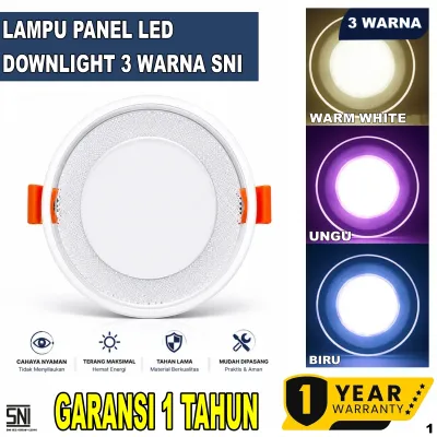 Lampu LED Downlight Plafon 3 Warna Warm White Biru Ungu 9 Watt Panel Inbow 9w Garansi SNI