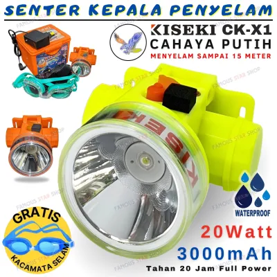 Senter kepala Selam KISEKI CK-X1 Bonus Kacamata Selam Tahan 15 Meter Dalam AIr ( 20W-3000mAh-20Jam )