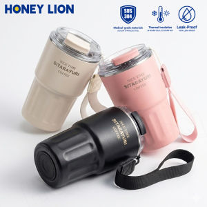 HoneyLion - Insulated Vacuum Flask Coffee Mug 360ML - 100% Leak-Proof Insulated Tumbler with Straw | SUS304 Stainless Steel Aesthetic Travel Cup