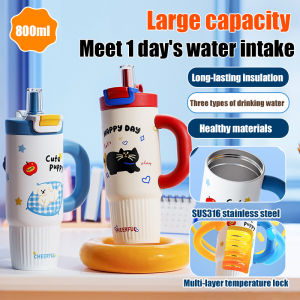 Cartoon Stainless Steel Large Capacity Insulated Cup  Long-lasting Insulation Food-grade Portable Straw Cup