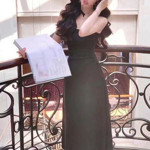 IELGY suspender dress womens French a-line waist temperament long dress
