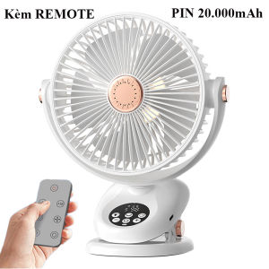 Quạt Tích Điện F2 Xoay Tự Động Qua Trái-Phải Loại Lớn 6inch Pin 20000mAh Tích Hợp Đèn Ngủ-Kèm Romte