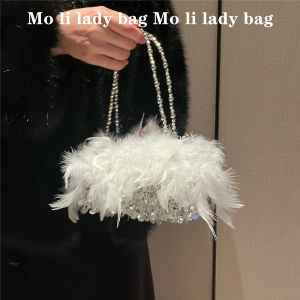 Womens Bags Literary Fairy Sequined Fur Bag Hand-held Retro Bag Cheongsam Bag Turkey Feather Crossbody Shoulder Bag Evening Bag for Women