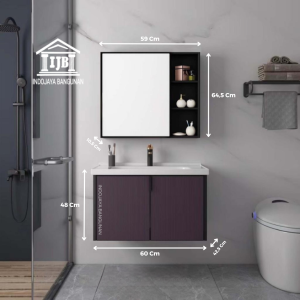 Paket Kabinet Wastafel Gantung Set 60 Cermin Lemari Rak Kamar Mandi Anti Air Rayap Abu Abu Hitam