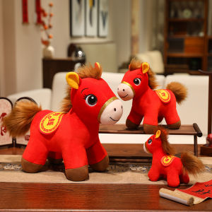 Hot New Year Red Pony Plush Toys Stuffed Cartoon Big Eyes Standing Little Horse Pendant Doll Cute Lively Festival Decor