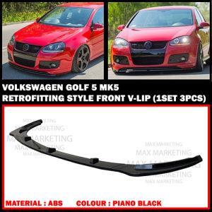 VOLKSWAGEN GOLF 5 MK5 RETROFITTING STYLE FRONT BUMPER LIP FRONT V-LIP WITH PAINT (PIANO BLACK) ABS SKIRT LIP BODYKIT