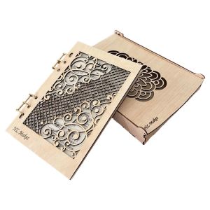 A5 Wooden Crafted Notebook/Diary with Persian Geometry Art - Includes Wooden Box - Customizable Logo & Brand Name by HL Makes