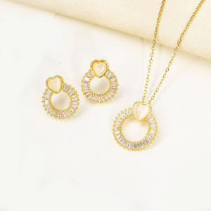 Fashion necklace pendant - Luxury and exclusive small-scale collar chain accessory 饰品欧美锆石项链耳环套装高级感宝石轻奢 圆形项链女饰品批发
