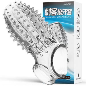 Male Granular Crystal Condom with Exposed Head Assassin Wolf Teeth Design for Physical Delay