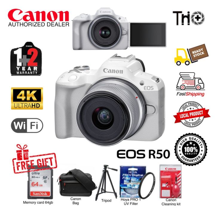 (Rare White Unit ) Canon EOS R50 RF-S18-45mm F4.5-6.3 IS STM Lens Kit ( 3 Year Warranty )