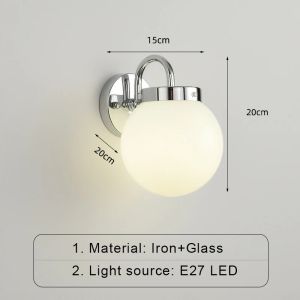 Modern Wall Lamp Nordic LED Glass Lampshade Wall Light Indoor Lighting Room Decor For Hotel Bedroom Bedside Living Room Light