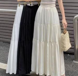 Dac Layered Boho Summer Plain Color  Korean Maxi Long Skirt