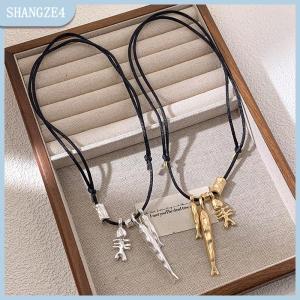 【SHANGZE4】 Thời trang mùa thu mùa đông mới kim loại xương cá dây chuyền mặt dây chuyền cho phụ nữ dài có thể điều chỉnh sáp dây áo len chuỗi