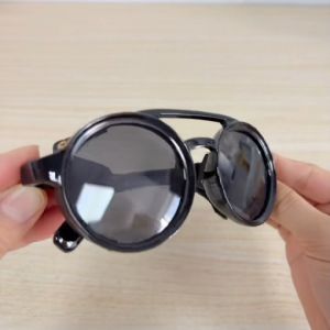 Steampunk Polarized Sunglasses Round Frame for Men Women Soft Leather Shield Sun Glasses Retro Twin Bridge UV400 Eyewear with Bag