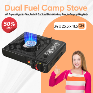 Portable Dual Fuel Camping Stove with Regulator Windshield and Carry Bag - High-Quality Outdoor Cooking Gear