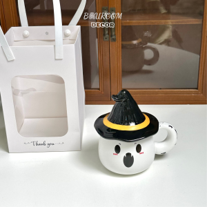 Ly sứ có nắp quà tặng Halloween dễ thương kèm túi giấy ( có sẵn ) ( ảnh thật )