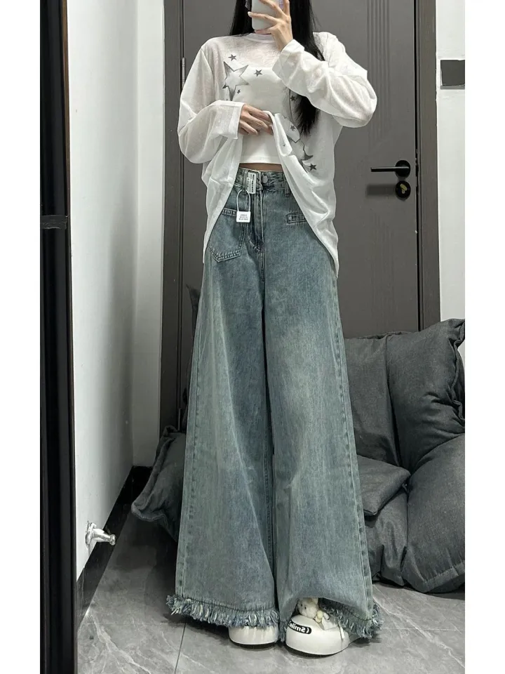 y2k Raw edge big wide leg jeans for women girls Korean style high