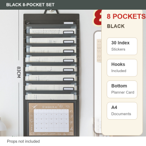 【Fireheart Warrior】 Foldable A4 Hanging File Folder / 8-Pocket Student Paper Organizer with Hooks