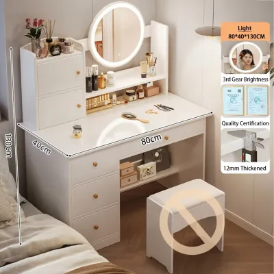 Dressing Table with Drawers Organization Dresser with Led Light Mirror Nordic Home Bedroom Multi-Functional Vanity