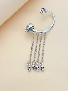 Eye Catching Skull Fringe Earring Unique Alloy Earring Gothic Fashion Accessories Skull Tassels Ear Cuff for Girl