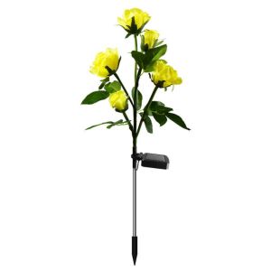 HUYAN Realistic Solar Artificial Flower Light 5 Heads Solar Powered Solar Rose Flowers Lantern Weatherproof Ground Mounted Outdoor Solar Garden Light Patio Decor