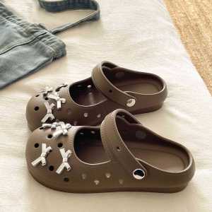 [Free Shipping] Ins Silver Bow Casual Outdoor Slip-On Sandals For Women EVA Breathable Summer Clogs