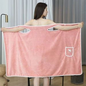 Large Size Bath Towels Bathrobe Bath Skirt Beauty Salon Wrap Coral Fleece Strap Super Absorbent Shower Women Robe