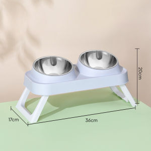 Stainless Steel Elevated Cat Bowl Dual Dish - Anti-Slip Non-Tip Raised Feeder Neck Support for Pets Dogs Cats