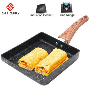 SI FANG Chảo Omelette Nhật Bản Chống Dính Tamagoyaki Chảo Rán Trứng Mini Vuông Có Lớp Phủ Đá Granit Nồi Làm Trứng Ốp La Bữa Sáng Gia Dụng Chảo Trứng Nhỏ Có Tay Cầm Bằng Gỗ Dùng Cho Bếp Từ & Bếp Ga