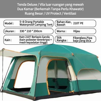 Tenda Camping Outdoor 2 Ruangan /Tenda Glamping Waterproof Luxury Besar Automatic Keluarga Tenda/Tenda Camping Lipat Untuk /8-12 Orang Tenda Camping Portable Waterproof Camping Tent /Tenda Pesta Keluarga Tebal Lapisan Ganda
