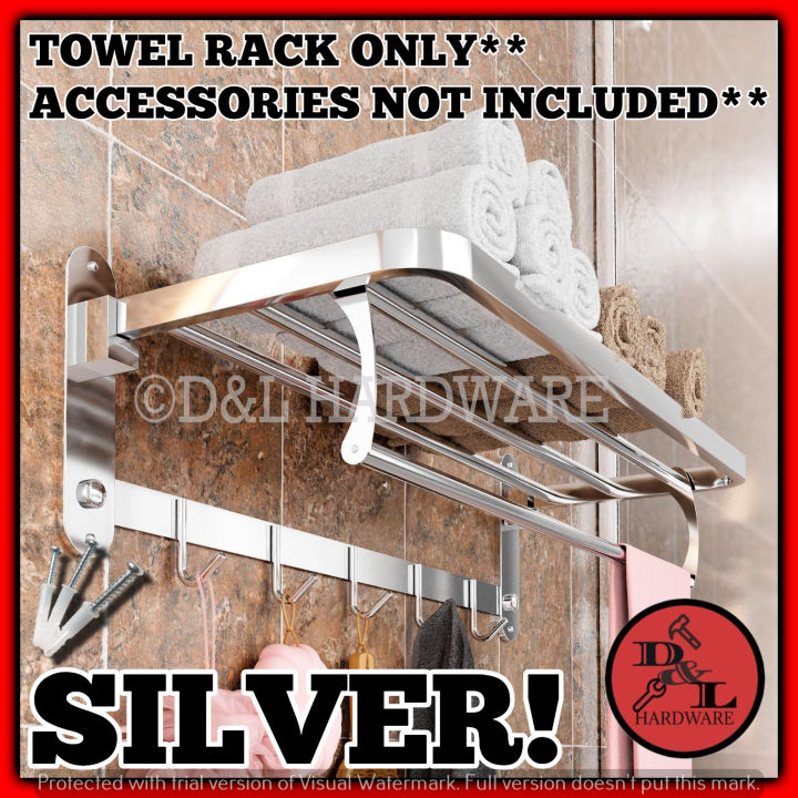 D-0006 1PCS Towel Bar Rack Foldable Wall Mounted with Hook (Matte Black,  Silver) Lazada PH