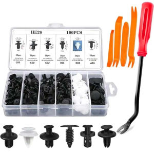 Universal Auto Fastener Clips [100pcs Set] Car Body Retainer Rivets Push Pin Kit for Toyota Honda Perodua Proton
