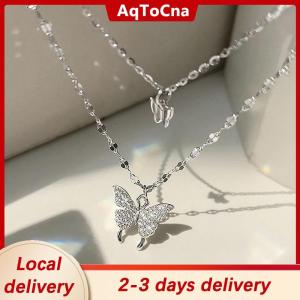 [COD] AqToCna Ship within 24 hours Fashion Shiny Butterfly Necklace Ladies Exquisite Double Layer Clavicle Chain Cool Neck Chain For Women Jewelry Gift